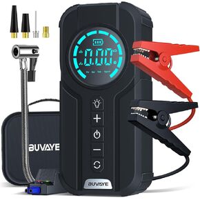 4000A Portable Car Jump Starter with Air Compressor, Jump Box for Car Battery Charger (All Gas/10L Diesel), 12V Auto Battery Booster Pack with EVA Bag, Jumper Cables, LCD Display, Lights, Power Bank