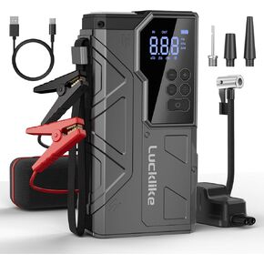 【New】 Lucklike Jump Starter with Air Compressor, 4000A Portable Car Battery Jumper Starter Pack for 10L Gas and 8L Diesel, Tire Inflator with Presssure Detection, 12V Jump Box with 3 Modes Flashlight