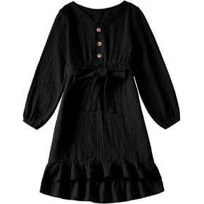 blibean Girls Cotton Long Sleeve Dresses Ruffled Semi Formal Dress Size 6-15 Years in Kuwait