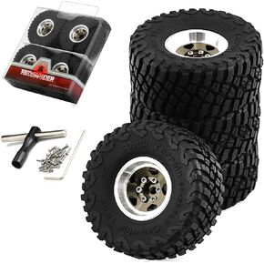 عجلات وإطارات REDSPIDER 1.0 Beadlock (4 قطع)، إطارات زاحفة 1.0 لسيارة 1:24 1:18 RC بمقياس Rock Crawler Car SCX24 FMS FCX24 TRX4M Axial AX24 90081 Gladiator Bronco C10 ﻿ (أحمر)