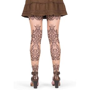 Wild Rose Ladies Mehndi Tattoo Mesh Leggings Henna Blackwork, Tan