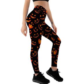 Women's High Waist Stripes Print Stretch Halloween Long Pants Scary Pumpkin Halloween Leggings Costume Leggings