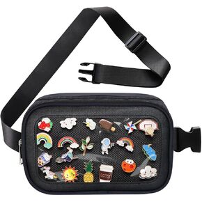 Pin Bag Fanny Pack, Ita Bag Storage Pin Crossbody Bag Belt Bag for Women Girls Gifts, Pin Display Bag for Sports Pins, Memorial Pins, Travel Brooches(No Pins Included) (Black, Small)