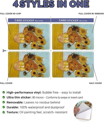 ملصق بطاقة ائتمان Van Gogh Sunflower، ملصق جلد البطاقة لـ EBT، الائتمان، الخصم، بطاقة ائتمان قسيمة الطعام، النقل، غطاء جلد بطاقة المفتاح، in Saudi Arabia
