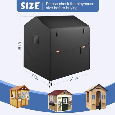 Outdoor Playhouse Cover, 57" L x 57" W x 61" H, 420D Heavy Duty Waterproof, Sunproof Cover，Backyard Wooden Playhouse Cover,with Side Zipper, Vents, Reflective Strips, Windproof Buckle in Kuwait