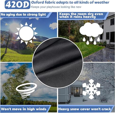 Outdoor Playhouse Cover, 57" L x 57" W x 61" H, 420D Heavy Duty Waterproof, Sunproof Cover，Backyard Wooden Playhouse Cover,with Side Zipper, Vents, Reflective Strips, Windproof Buckle in Kuwait