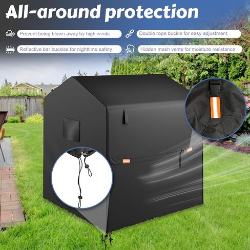 Outdoor Playhouse Cover, 57" L x 57" W x 61" H, 420D Heavy Duty Waterproof, Sunproof Cover，Backyard Wooden Playhouse Cover,with Side Zipper, Vents, Reflective Strips, Windproof Buckle in Kuwait