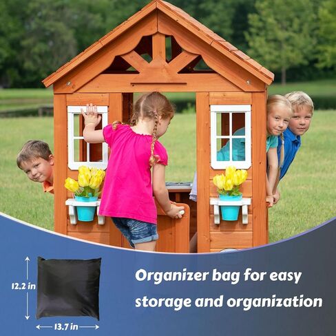 Outdoor Playhouse Cover, 57" L x 57" W x 61" H, 420D Heavy Duty Waterproof, Sunproof Cover，Backyard Wooden Playhouse Cover,with Side Zipper, Vents, Reflective Strips, Windproof Buckle in Kuwait