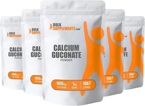 BulkSupplements.com مسحوق جلوكونات الكالسيوم - مكمل الكالسيوم، مسحوق الكالسيوم - مكمل جلوكونات الكالسيوم، 600 مجم (55 مجم كالسيوم) لكل وجبة، 500 جرام (1.1 رطل) in Saudi Arabia