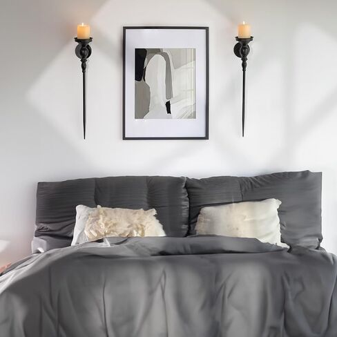 Candle Sconces Wall Decor Set of 2: Walasis Large Black Wall Candle Holders for Pillar - Gothic Metal Wall-Mounted Candle Sconce for Living Room Bathroom Bedroom in Kuwait