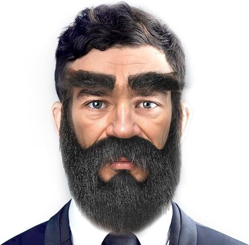 Lusofie Fake Facial Hair Black Fake Mustaches for Men Classic Self-adhesive Fake Beard and Fake Eyebrows Set, Black Novel Beard for Cosplay Costumes ，Holiday Parties Halloween (Black) in Saudi Arabia