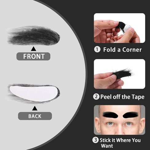 Lusofie Fake Facial Hair Black Fake Mustaches for Men Classic Self-adhesive Fake Beard and Fake Eyebrows Set, Black Novel Beard for Cosplay Costumes ，Holiday Parties Halloween (Black) in Saudi Arabia