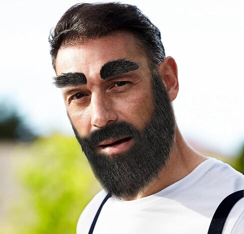 Lusofie Fake Facial Hair Black Fake Mustaches for Men Classic Self-adhesive Fake Beard and Fake Eyebrows Set, Black Novel Beard for Cosplay Costumes ，Holiday Parties Halloween (Black) in Saudi Arabia