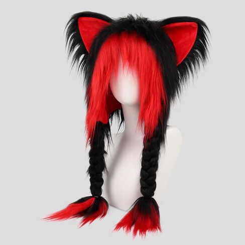 Plush Animal Hat Fursuit Furry Cat Ears Headwear Hood Winter Warm Cap Halloween Party Costume Cosplay Accessories in Kuwait