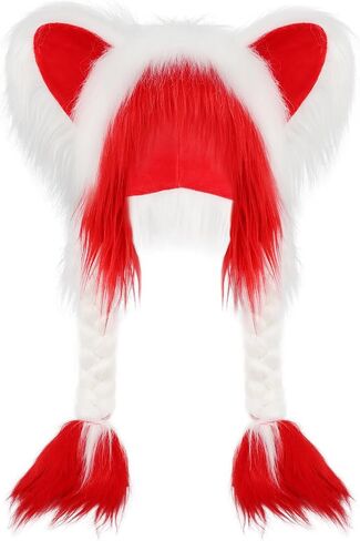 Plush Animal Hat Fursuit Furry Cat Ears Headwear Hood Winter Warm Cap Halloween Party Costume Cosplay Accessories in Kuwait