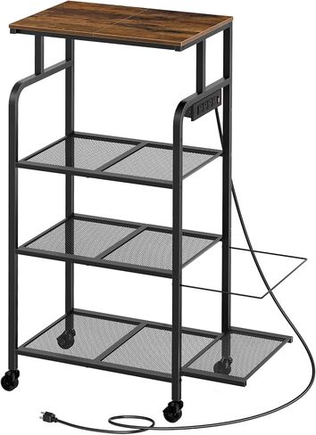 حامل طابعة مع محطة شحن، طاولة طابعة كبيرة طويلة مع عجلات للمكتب المنزلي، عربة طابعة 4 طبقات مع رف تمزيق، رف للماسح الضوئي للطابعة، بني ريفي PTHR114E01 in Kuwait