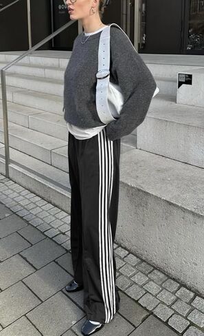 Luckinbaby Women Side Striped Track Pants Elastic Waist Wide Leg Sweatpants Contrast Stripes Drawstring Baggy Joggers in Saudi Arabia