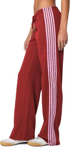 Luckinbaby Women Side Striped Track Pants Elastic Waist Wide Leg Sweatpants Contrast Stripes Drawstring Baggy Joggers in Saudi Arabia