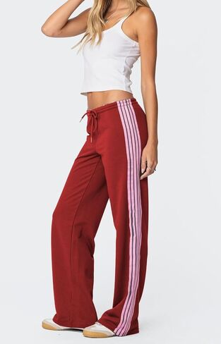 Luckinbaby Women Side Striped Track Pants Elastic Waist Wide Leg Sweatpants Contrast Stripes Drawstring Baggy Joggers in Saudi Arabia