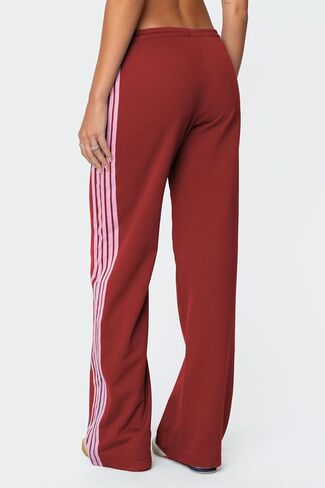 Luckinbaby Women Side Striped Track Pants Elastic Waist Wide Leg Sweatpants Contrast Stripes Drawstring Baggy Joggers in Saudi Arabia