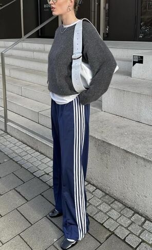 Luckinbaby Women Side Striped Track Pants Elastic Waist Wide Leg Sweatpants Contrast Stripes Drawstring Baggy Joggers in Saudi Arabia