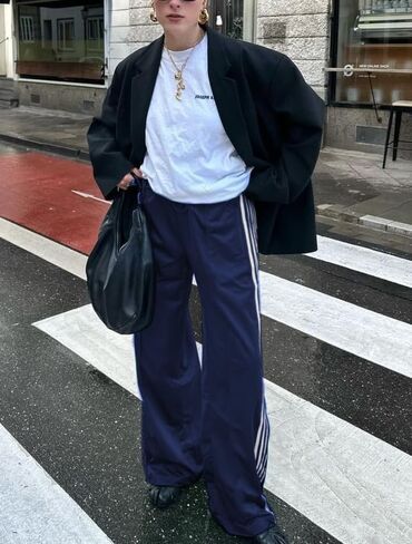 Luckinbaby Women Side Striped Track Pants Elastic Waist Wide Leg Sweatpants Contrast Stripes Drawstring Baggy Joggers in Saudi Arabia