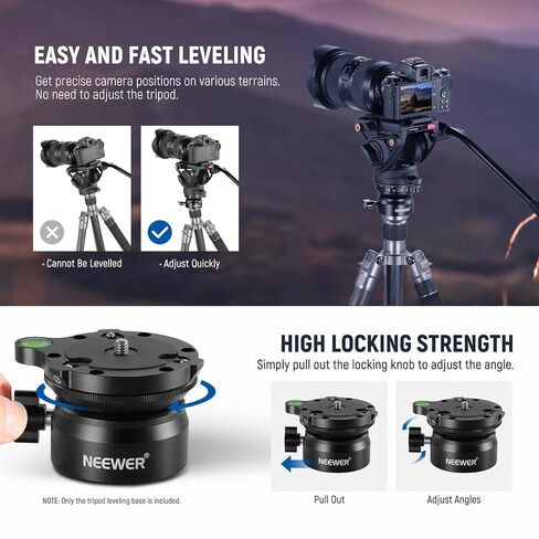 NEEWER Tripod Leveling Base (⌀50mm) Camera Leveler, Bubble Level Aluminum Adjusting Plate with 1/4" 3/8" Mounting Screw Compatible with Canon Nikon Sony DSLR Camera Camcorder, GM11 in Kuwait