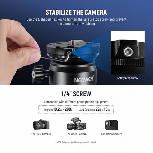 NEEWER Tripod Leveling Base (⌀50mm) Camera Leveler, Bubble Level Aluminum Adjusting Plate with 1/4" 3/8" Mounting Screw Compatible with Canon Nikon Sony DSLR Camera Camcorder, GM11 in Kuwait