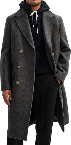 Runcati Mens Trench Coat Notch Lapel Slim Fit Double Breasted Casual Long Business Pea Coat Overcoat in Saudi Arabia
