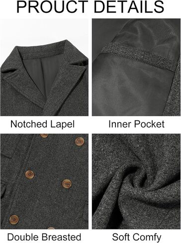 Runcati Mens Trench Coat Notch Lapel Slim Fit Double Breasted Casual Long Business Pea Coat Overcoat in Saudi Arabia