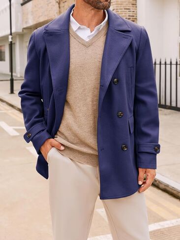 Runcati Mens Trench Coat Notch Lapel Double Breasted Casual Pea Coat Winter Warm Classic Overcoat in Saudi Arabia