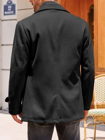 Runcati Mens Trench Coat Notch Lapel Double Breasted Casual Pea Coat Winter Warm Classic Overcoat in Saudi Arabia