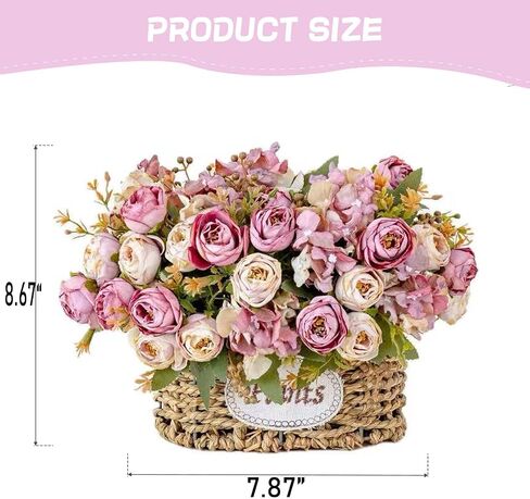 Artificial Flowers Garland with Baskets Decor for Outdoor Hanging Flower Garland with Baskets Fake Flowers for Summer Decor for Indoor Art Home Table Office Wedding Decor (Pink) in Saudi Arabia