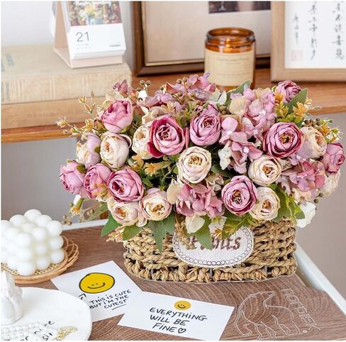 Artificial Flowers Garland with Baskets Decor for Outdoor Hanging Flower Garland with Baskets Fake Flowers for Summer Decor for Indoor Art Home Table Office Wedding Decor (Pink) in Saudi Arabia