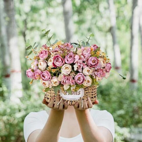 Artificial Flowers Garland with Baskets Decor for Outdoor Hanging Flower Garland with Baskets Fake Flowers for Summer Decor for Indoor Art Home Table Office Wedding Decor (Pink) in Saudi Arabia
