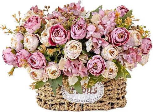 Artificial Flowers Garland with Baskets Decor for Outdoor Hanging Flower Garland with Baskets Fake Flowers for Summer Decor for Indoor Art Home Table Office Wedding Decor (Pink) in Saudi Arabia