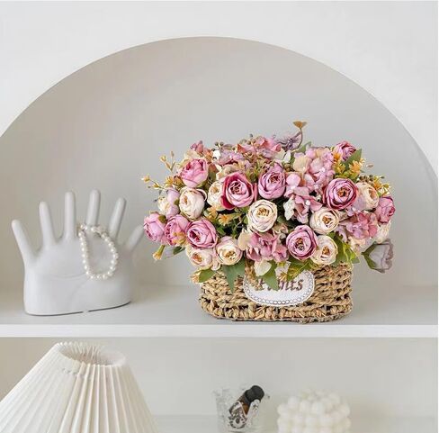 Artificial Flowers Garland with Baskets Decor for Outdoor Hanging Flower Garland with Baskets Fake Flowers for Summer Decor for Indoor Art Home Table Office Wedding Decor (Pink) in Saudi Arabia