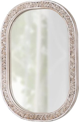 Rustic Oval Rattan Mirrors for Wall 16 X 24 Inch, Hanging Wood Frame Mirrors for Bedroom, Handmade Unique Coastal Mirror Wall Decorative for Bathroom Entryway, Horizontal or Vertical in Saudi Arabia