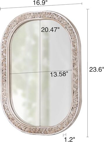Rustic Oval Rattan Mirrors for Wall 16 X 24 Inch, Hanging Wood Frame Mirrors for Bedroom, Handmade Unique Coastal Mirror Wall Decorative for Bathroom Entryway, Horizontal or Vertical in Saudi Arabia