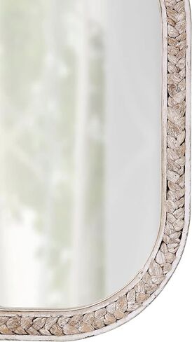 Rustic Oval Rattan Mirrors for Wall 16 X 24 Inch, Hanging Wood Frame Mirrors for Bedroom, Handmade Unique Coastal Mirror Wall Decorative for Bathroom Entryway, Horizontal or Vertical in Saudi Arabia