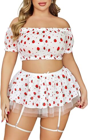 Avidlove Plus Size Garter Lingerie Set Mesh Ruffle Cosplay Lingerie with Mini Skirt 3 Piece Lingerie Set in Saudi Arabia