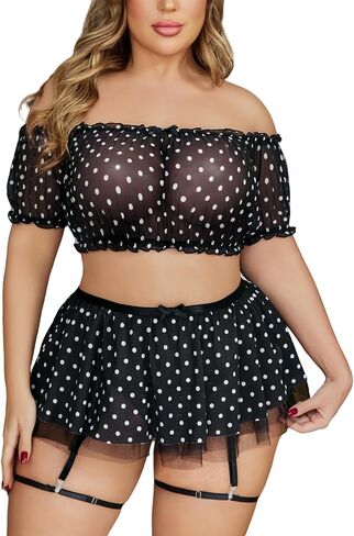 Avidlove Plus Size Garter Lingerie Set Mesh Ruffle Cosplay Lingerie with Mini Skirt 3 Piece Lingerie Set in Saudi Arabia