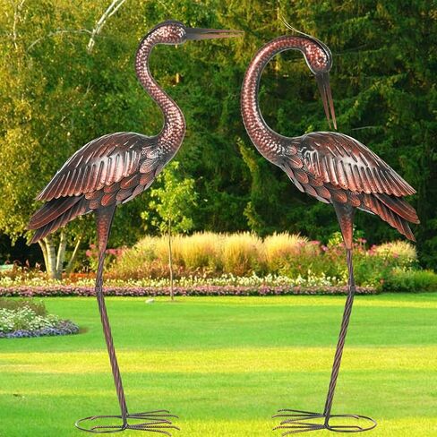 Kircust Garden Crane Statues Patina Heron Decoy, Standing Metal Crane Sculptures Bird Yard Art for Outdoor Decor, Set of 2 in Saudi Arabia