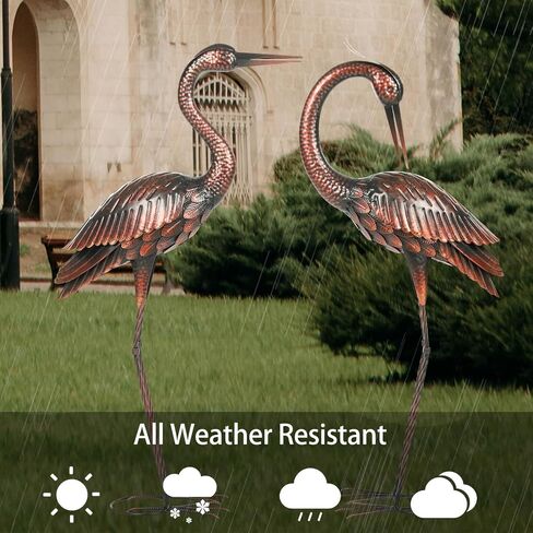 Kircust Garden Crane Statues Patina Heron Decoy, Standing Metal Crane Sculptures Bird Yard Art for Outdoor Decor, Set of 2 in Saudi Arabia