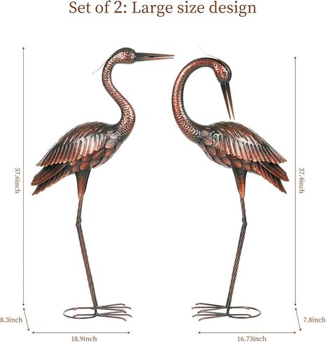 Kircust Garden Crane Statues Patina Heron Decoy, Standing Metal Crane Sculptures Bird Yard Art for Outdoor Decor, Set of 2 in Saudi Arabia