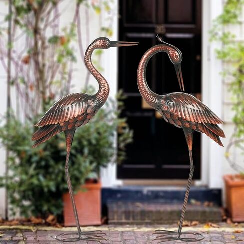 Kircust Garden Crane Statues Patina Heron Decoy, Standing Metal Crane Sculptures Bird Yard Art for Outdoor Decor, Set of 2 in Saudi Arabia