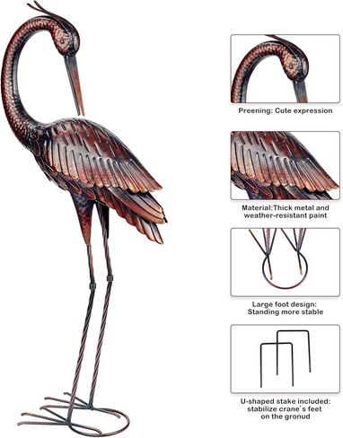 Kircust Garden Crane Statues Patina Heron Decoy, Standing Metal Crane Sculptures Bird Yard Art for Outdoor Decor, Set of 2 in Saudi Arabia