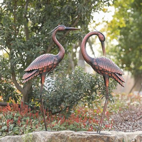 Kircust Garden Crane Statues Patina Heron Decoy, Standing Metal Crane Sculptures Bird Yard Art for Outdoor Decor, Set of 2 in Saudi Arabia