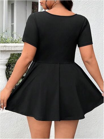 SOLY HUX Women's Plus Size Romper Square Neck Short Sleeve Ruffled Hem Short Jumpsuit with Pockets in Kuwait