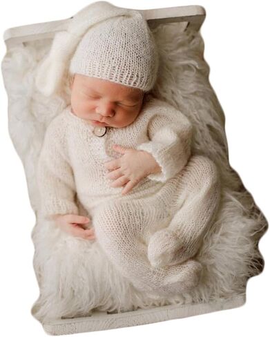 Newborn Photography Outfits Sleepy Hat & Romper Picture Props | Hand Knitted Costume Set for Baby Boys Girls Photography, Infant Photo Shoot Costume Prop for Newborn Sessions in Saudi Arabia